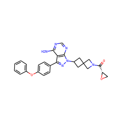 Nc1ncnc2c1c(-c1ccc(Oc3ccccc3)cc1)nn2C1CC2(C1)CN(C(=O)[C@@H]1CO1)C2 ZINC000214199511
