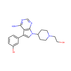 Nc1ncnc2c1c(-c1cccc(O)c1)cn2C1CCN(CCO)CC1 ZINC000001493882