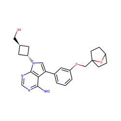 Nc1ncnc2c1c(-c1cccc(OCC34CCC(CC3)O4)c1)cn2[C@H]1C[C@H](CO)C1 ZINC000116187182