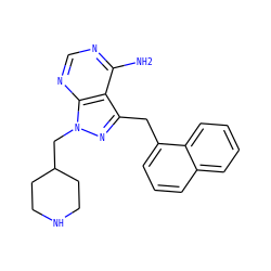 Nc1ncnc2c1c(Cc1cccc3ccccc13)nn2CC1CCNCC1 ZINC000058655566