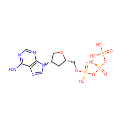 Nc1ncnc2c1ncn2[C@@H]1CO[C@H](CO[P@](=O)(O)O[P@](=O)(O)OP(=O)(O)O)C1 ZINC000032025375