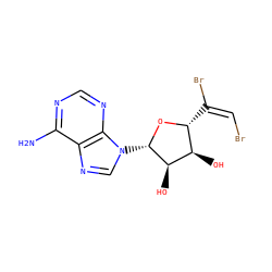Nc1ncnc2c1ncn2[C@@H]1O[C@H](/C(Br)=C\Br)[C@@H](O)[C@H]1O ZINC000013780676