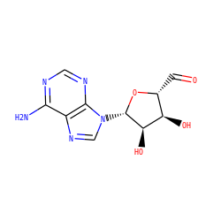 Nc1ncnc2c1ncn2[C@@H]1O[C@H](C=O)[C@@H](O)[C@H]1O ZINC000004099141