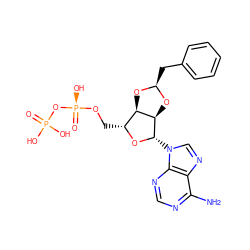 Nc1ncnc2c1ncn2[C@@H]1O[C@H](CO[P@@](=O)(O)OP(=O)(O)O)[C@H]2O[C@@H](Cc3ccccc3)O[C@H]21 ZINC000043640861