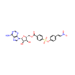 Nc1ncnc2c1ncn2[C@@H]1O[C@H](COC(=O)c2ccc(S(=O)(=O)Oc3ccc(/C=C/[N+](=O)[O-])cc3)cc2)[C@@H](O)[C@H]1O ZINC000042834333