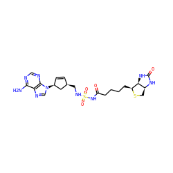 Nc1ncnc2c1ncn2[C@H]1C=C[C@@H](CNS(=O)(=O)NC(=O)CCCC[C@@H]2SC[C@@H]3NC(=O)N[C@H]23)C1 ZINC000473137277