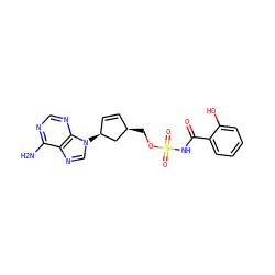 Nc1ncnc2c1ncn2[C@H]1C=C[C@@H](COS(=O)(=O)NC(=O)c2ccccc2O)C1 ZINC000035079665