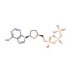 Nc1ncnc2c1ncn2[C@H]1CC[C@@H](CO[P@](=O)(O)O[P@@](=O)(O)OP(=O)(O)O)O1 ZINC000012501706