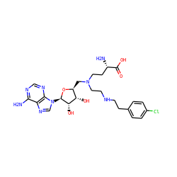 Nc1ncnc2c1ncn2[C@H]1O[C@@H](CN(CCNCCc2ccc(Cl)cc2)CC[C@H](N)C(=O)O)[C@H](O)[C@@H]1O ZINC000169710192