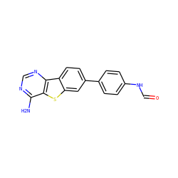 Nc1ncnc2c1sc1cc(-c3ccc(NC=O)cc3)ccc12 ZINC000203681052