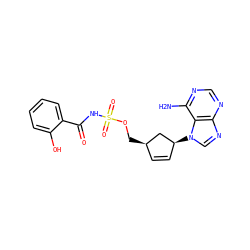 Nc1ncnc2ncn([C@H]3C=C[C@@H](COS(=O)(=O)NC(=O)c4ccccc4O)C3)c12 ZINC000040764364