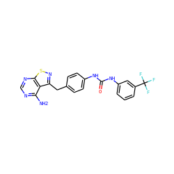 Nc1ncnc2snc(Cc3ccc(NC(=O)Nc4cccc(C(F)(F)F)c4)cc3)c12 ZINC000036338869