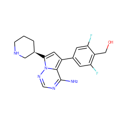 Nc1ncnn2c([C@@H]3CCCNC3)cc(-c3cc(F)c(CO)c(F)c3)c12 ZINC000206408629