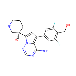 Nc1ncnn2c([C@]3(O)CCCNC3)cc(-c3cc(F)c(CO)c(F)c3)c12 ZINC000206408926