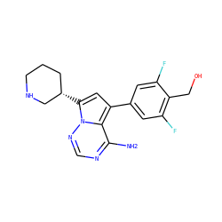 Nc1ncnn2c([C@H]3CCCNC3)cc(-c3cc(F)c(CO)c(F)c3)c12 ZINC000223127432