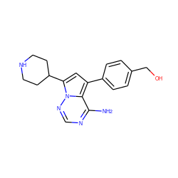 Nc1ncnn2c(C3CCNCC3)cc(-c3ccc(CO)cc3)c12 ZINC000206418348