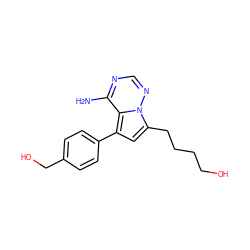 Nc1ncnn2c(CCCCO)cc(-c3ccc(CO)cc3)c12 ZINC000206413630