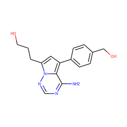 Nc1ncnn2c(CCCO)cc(-c3ccc(CO)cc3)c12 ZINC000206396375