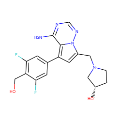 Nc1ncnn2c(CN3CC[C@H](O)C3)cc(-c3cc(F)c(CO)c(F)c3)c12 ZINC000206421715
