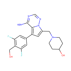 Nc1ncnn2c(CN3CCC(O)CC3)cc(-c3cc(F)c(CO)c(F)c3)c12 ZINC000206407727