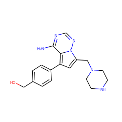 Nc1ncnn2c(CN3CCNCC3)cc(-c3ccc(CO)cc3)c12 ZINC000206417699