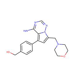Nc1ncnn2c(CN3CCOCC3)cc(-c3ccc(CO)cc3)c12 ZINC000224955136