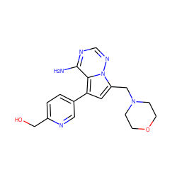 Nc1ncnn2c(CN3CCOCC3)cc(-c3ccc(CO)nc3)c12 ZINC000224957879