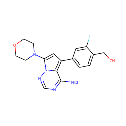 Nc1ncnn2c(N3CCOCC3)cc(-c3ccc(CO)c(F)c3)c12 ZINC000261165734