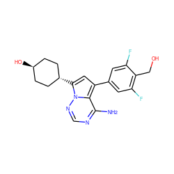 Nc1ncnn2c1c(-c1cc(F)c(CO)c(F)c1)cc2[C@H]1CC[C@H](O)CC1 ZINC000261096607