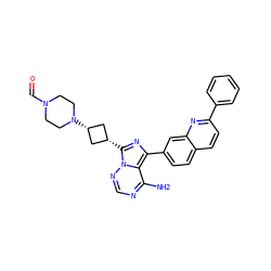 Nc1ncnn2c1c(-c1ccc3ccc(-c4ccccc4)nc3c1)nc2[C@H]1C[C@@H](N2CCN(C=O)CC2)C1 ZINC000254018046
