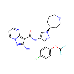 Nc1nn2cccnc2c1C(=O)Nc1cn([C@H]2CCCNCC2)nc1-c1cc(Cl)ccc1OC(F)F ZINC001772652032