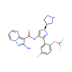 Nc1nn2cccnc2c1C(=O)Nc1cn([C@H]2CCNC2)nc1-c1cc(Cl)ccc1OC(F)F ZINC001772649185