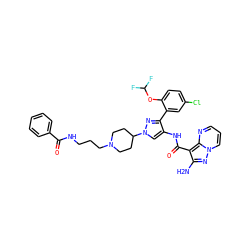 Nc1nn2cccnc2c1C(=O)Nc1cn(C2CCN(CCCNC(=O)c3ccccc3)CC2)nc1-c1cc(Cl)ccc1OC(F)F ZINC001772577478