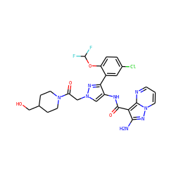 Nc1nn2cccnc2c1C(=O)Nc1cn(CC(=O)N2CCC(CO)CC2)nc1-c1cc(Cl)ccc1OC(F)F ZINC001772624853