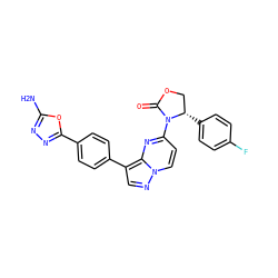 Nc1nnc(-c2ccc(-c3cnn4ccc(N5C(=O)OC[C@@H]5c5ccc(F)cc5)nc34)cc2)o1 ZINC000116185858