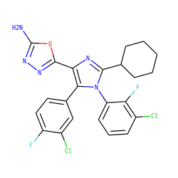 Nc1nnc(-c2nc(C3CCCCC3)n(-c3cccc(Cl)c3F)c2-c2ccc(F)c(Cl)c2)o1 ZINC000147870279