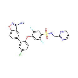 Nc1noc2ccc(-c3cc(Cl)ccc3Oc3cc(F)c(S(=O)(=O)NCc4ncccn4)cc3F)cc12 ZINC000653883012