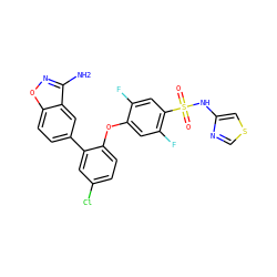 Nc1noc2ccc(-c3cc(Cl)ccc3Oc3cc(F)c(S(=O)(=O)Nc4cscn4)cc3F)cc12 ZINC000205508052