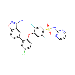 Nc1noc2ccc(-c3cc(Cl)ccc3Oc3cc(F)c(S(=O)(=O)Nc4ncccn4)cc3F)cc12 ZINC000205518798