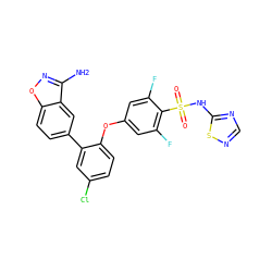 Nc1noc2ccc(-c3cc(Cl)ccc3Oc3cc(F)c(S(=O)(=O)Nc4ncns4)c(F)c3)cc12 ZINC000205522401