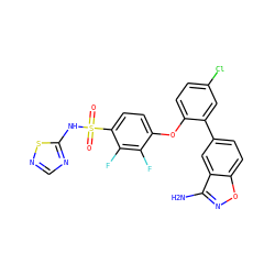 Nc1noc2ccc(-c3cc(Cl)ccc3Oc3ccc(S(=O)(=O)Nc4ncns4)c(F)c3F)cc12 ZINC000205522416