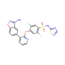Nc1noc2ccc(-c3cccnc3Oc3cc(F)c(S(=O)(=O)Nc4ncns4)cc3F)cc12 ZINC000205532800