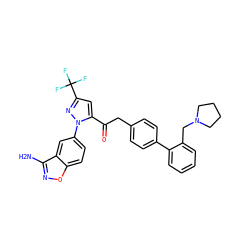 Nc1noc2ccc(-n3nc(C(F)(F)F)cc3C(=O)Cc3ccc(-c4ccccc4CN4CCCC4)cc3)cc12 ZINC000029037692