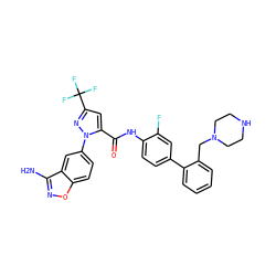 Nc1noc2ccc(-n3nc(C(F)(F)F)cc3C(=O)Nc3ccc(-c4ccccc4CN4CCNCC4)cc3F)cc12 ZINC000022451845