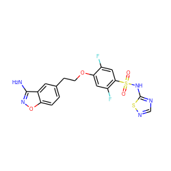 Nc1noc2ccc(CCOc3cc(F)c(S(=O)(=O)Nc4ncns4)cc3F)cc12 ZINC000653883176