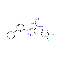 Nc1oc2c(-c3ccnc(N4CCOCC4)c3)nccc2c1Nc1ccc(F)c(Cl)c1 ZINC000653802006