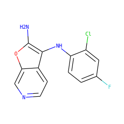 Nc1oc2cnccc2c1Nc1ccc(F)cc1Cl ZINC000222860781