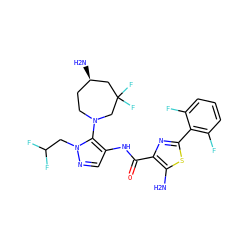 Nc1sc(-c2c(F)cccc2F)nc1C(=O)Nc1cnn(CC(F)F)c1N1CC[C@@H](N)CC(F)(F)C1 ZINC000169699341