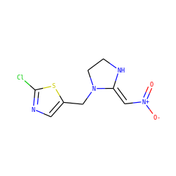 O=[N+]([O-])/C=C1\NCCN1Cc1cnc(Cl)s1 ZINC000033754052
