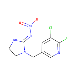 O=[N+]([O-])/N=C1\NCCN1Cc1cnc(Cl)c(Cl)c1 ZINC000096031302